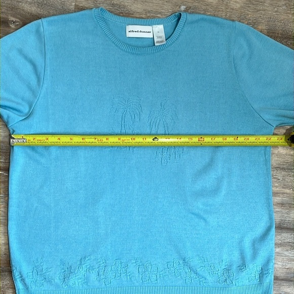 Alfred Dunner Women's XL Summer Sweater Teal Blue Palm Trees Tropical Minimalist - Picture 6 of 9